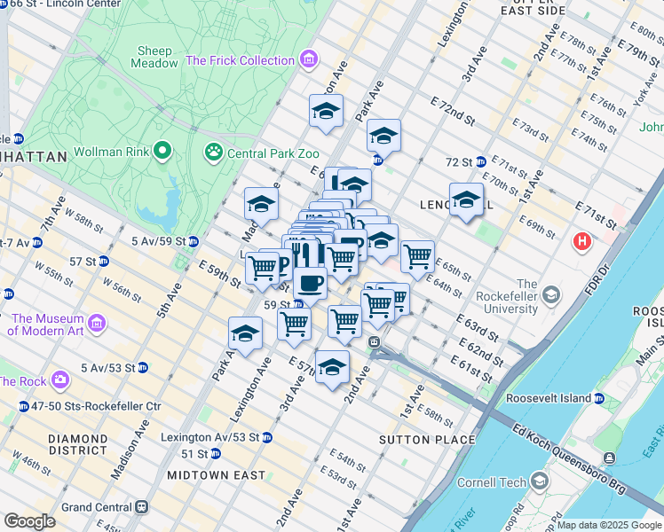 map of restaurants, bars, coffee shops, grocery stores, and more near in New York