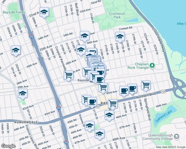 map of restaurants, bars, coffee shops, grocery stores, and more near in Queens