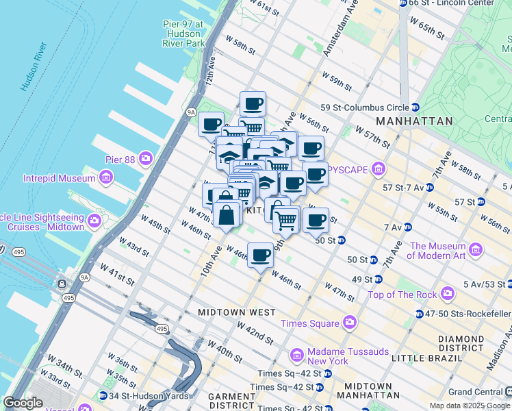 map of restaurants, bars, coffee shops, grocery stores, and more near in New York