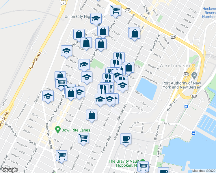 map of restaurants, bars, coffee shops, grocery stores, and more near 510 18th Street in Union City