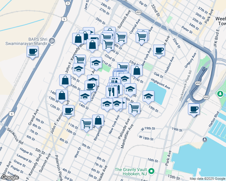 map of restaurants, bars, coffee shops, grocery stores, and more near 510 18th Street in Union City