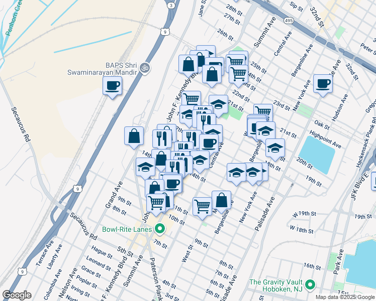 map of restaurants, bars, coffee shops, grocery stores, and more near 1601 Summit Avenue in Union City