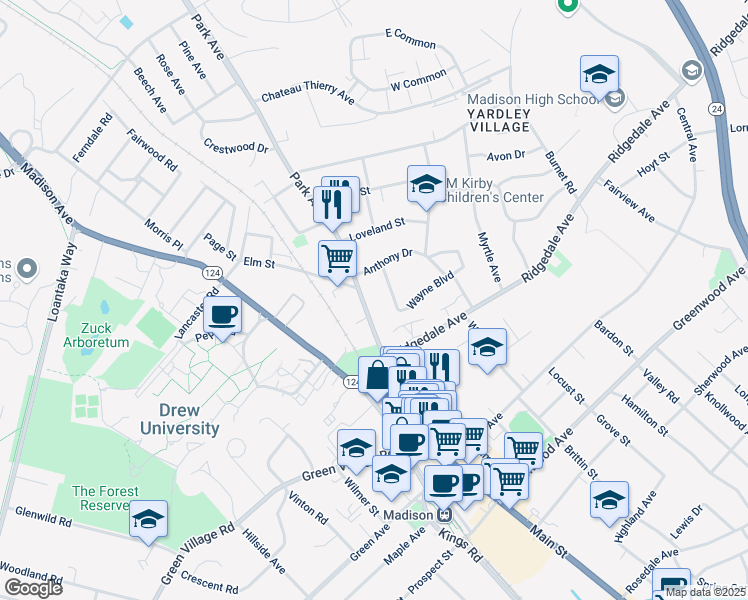 map of restaurants, bars, coffee shops, grocery stores, and more near 15 Wayne Boulevard in Madison