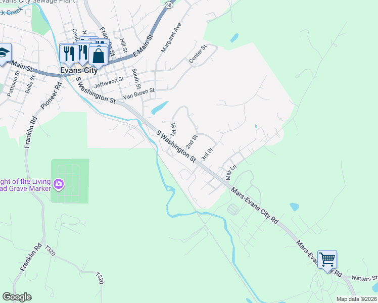map of restaurants, bars, coffee shops, grocery stores, and more near 901 South Washington Street in Evans City