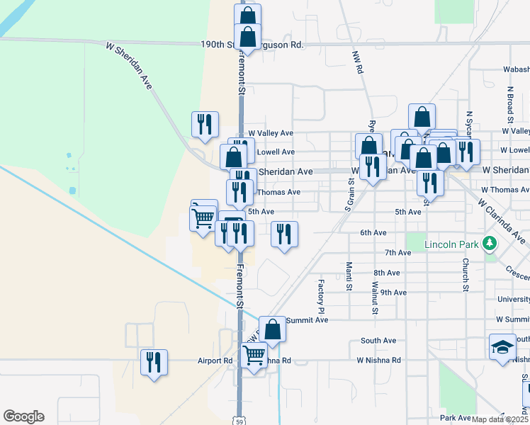 map of restaurants, bars, coffee shops, grocery stores, and more near 1212-1298 5th Avenue in Shenandoah
