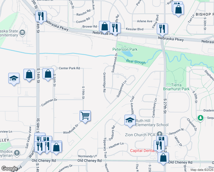 map of restaurants, bars, coffee shops, grocery stores, and more near 2000 Essex Road in Lincoln
