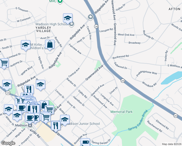 map of restaurants, bars, coffee shops, grocery stores, and more near 128 Greenwood Avenue in Madison