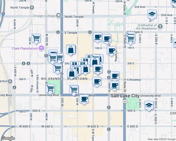map of restaurants, bars, coffee shops, grocery stores, and more near 122 West Pierpont Avenue in Salt Lake City
