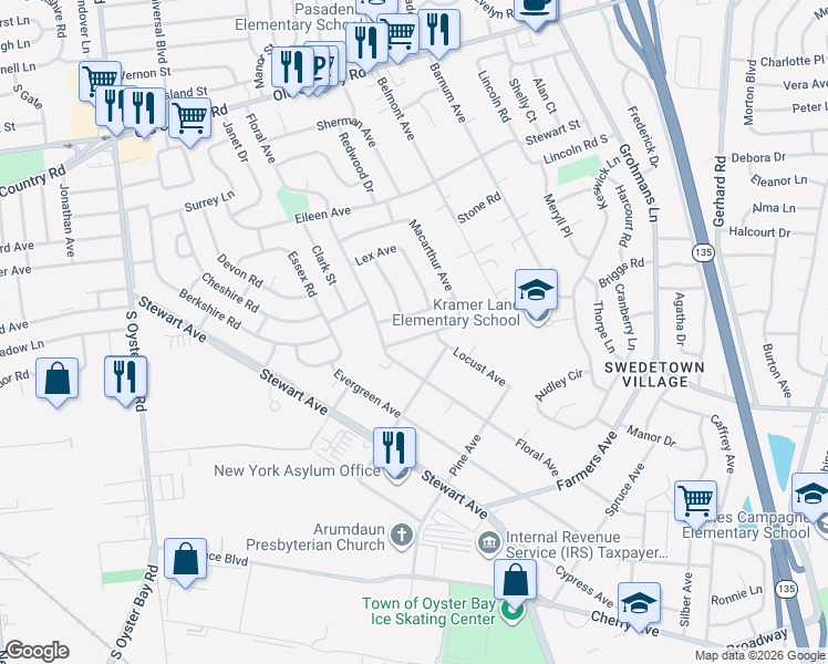 map of restaurants, bars, coffee shops, grocery stores, and more near 9 Gates Ave in Plainview