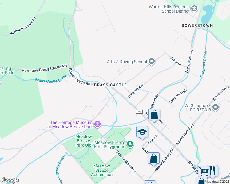 map of restaurants, bars, coffee shops, grocery stores, and more near 109 Brass Castle Road in Washington