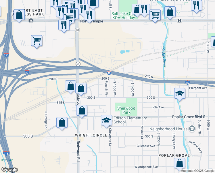 map of restaurants, bars, coffee shops, grocery stores, and more near 217 Foss Street West in Salt Lake City