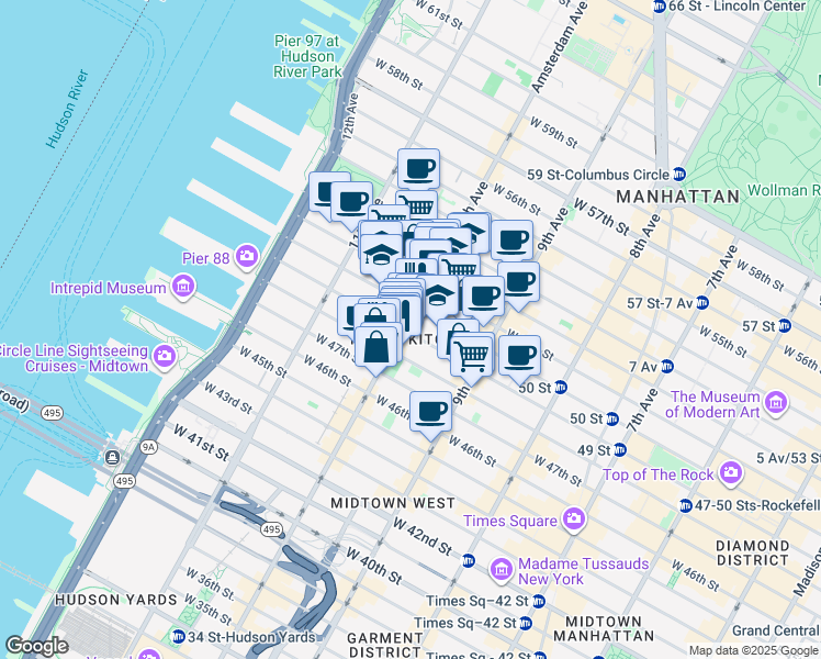 map of restaurants, bars, coffee shops, grocery stores, and more near in New York