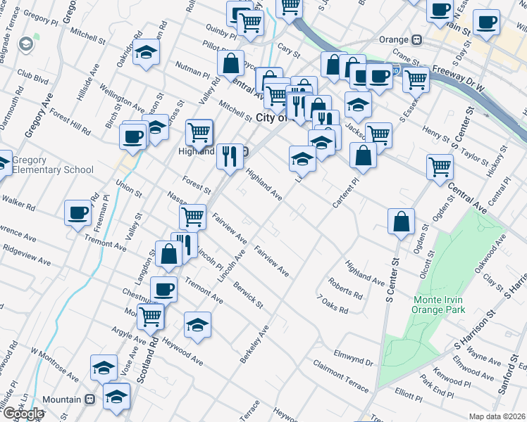 map of restaurants, bars, coffee shops, grocery stores, and more near 421 Lincoln Avenue in City of Orange