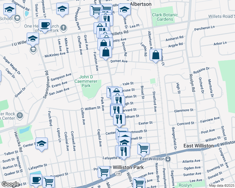 map of restaurants, bars, coffee shops, grocery stores, and more near 700 Willis Avenue in Williston Park