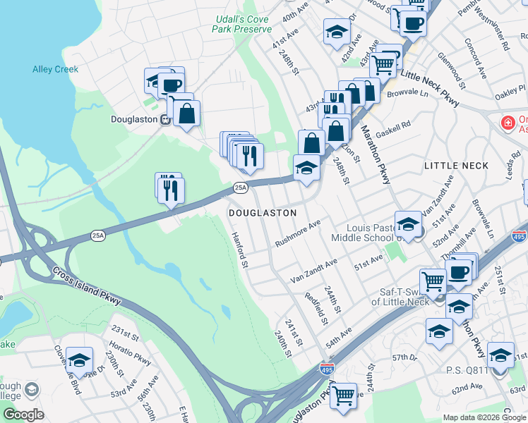 map of restaurants, bars, coffee shops, grocery stores, and more near in Queens