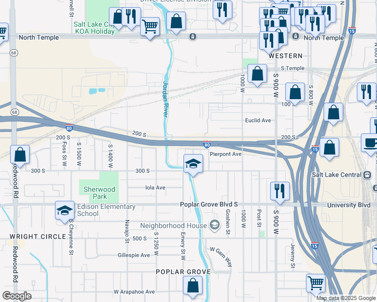 map of restaurants, bars, coffee shops, grocery stores, and more near 232 South 1135 West in Salt Lake City
