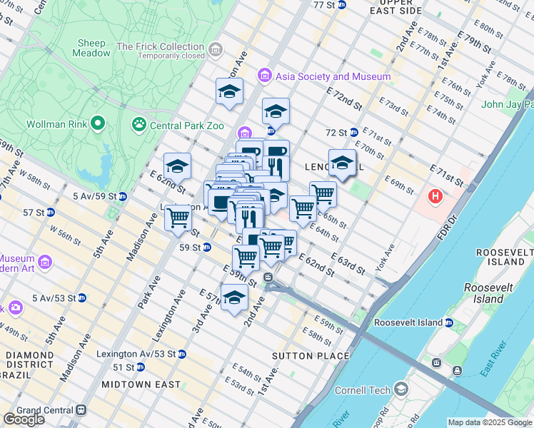 map of restaurants, bars, coffee shops, grocery stores, and more near in New York