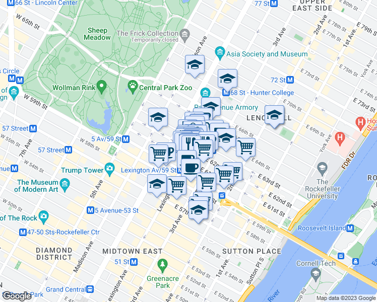 map of restaurants, bars, coffee shops, grocery stores, and more near in New York