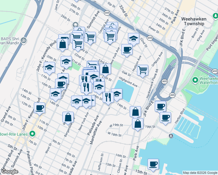 map of restaurants, bars, coffee shops, grocery stores, and more near 317 Monastery Place in Union City