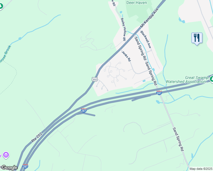 map of restaurants, bars, coffee shops, grocery stores, and more near 11 Shadowbrook Lane in Morristown