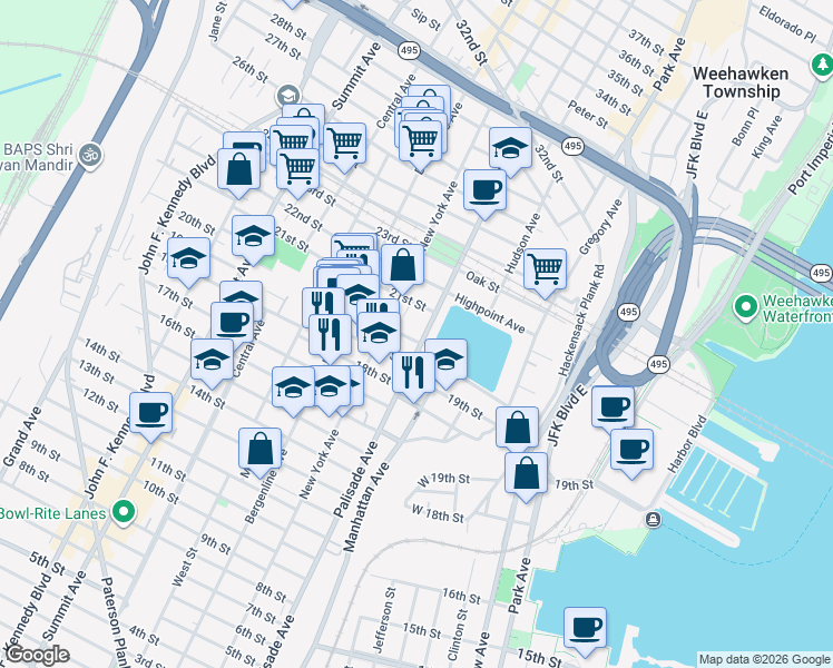 map of restaurants, bars, coffee shops, grocery stores, and more near 317 Monastery Place in Union City