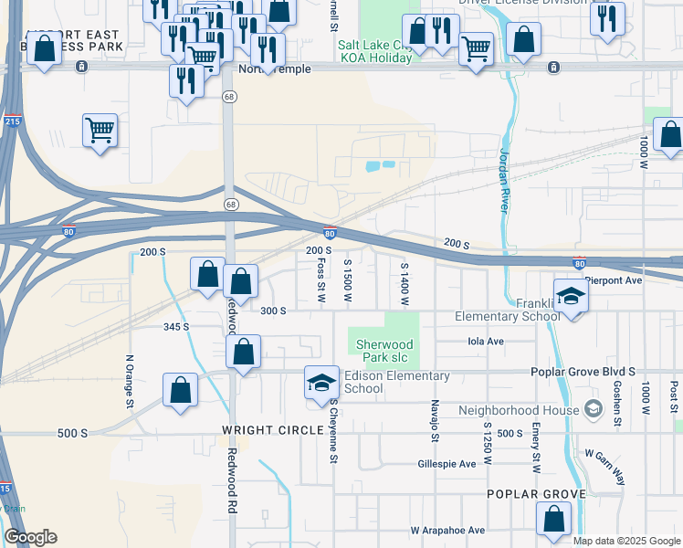 map of restaurants, bars, coffee shops, grocery stores, and more near 236 South 1500 West in Salt Lake City