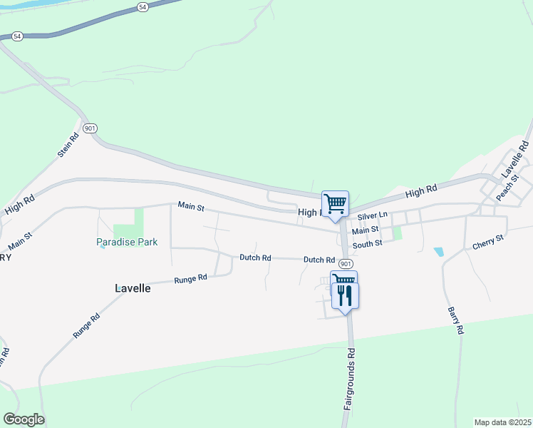 map of restaurants, bars, coffee shops, grocery stores, and more near 317 Main Street in Lavelle