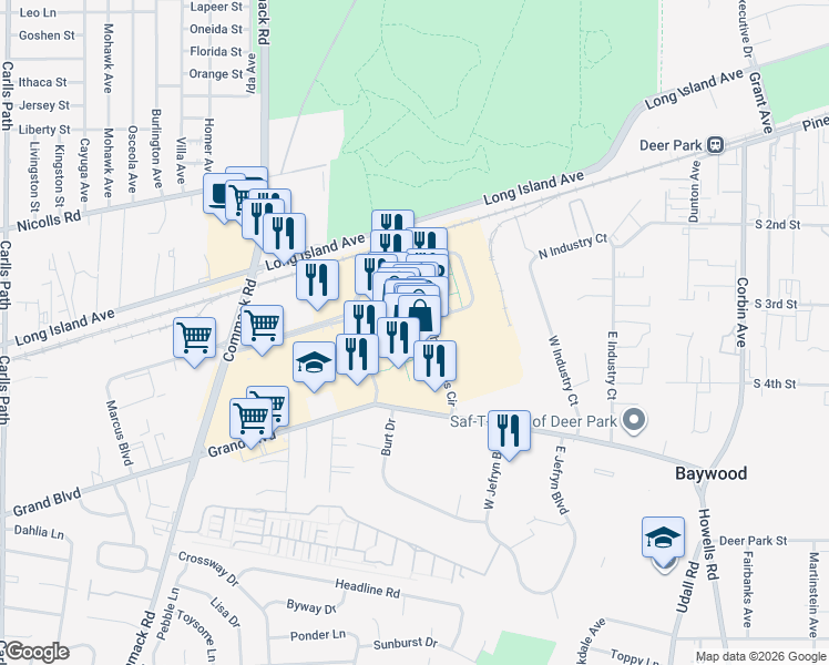 map of restaurants, bars, coffee shops, grocery stores, and more near 152 The Arches Circle in Deer Park