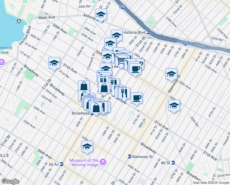 map of restaurants, bars, coffee shops, grocery stores, and more near in Queens