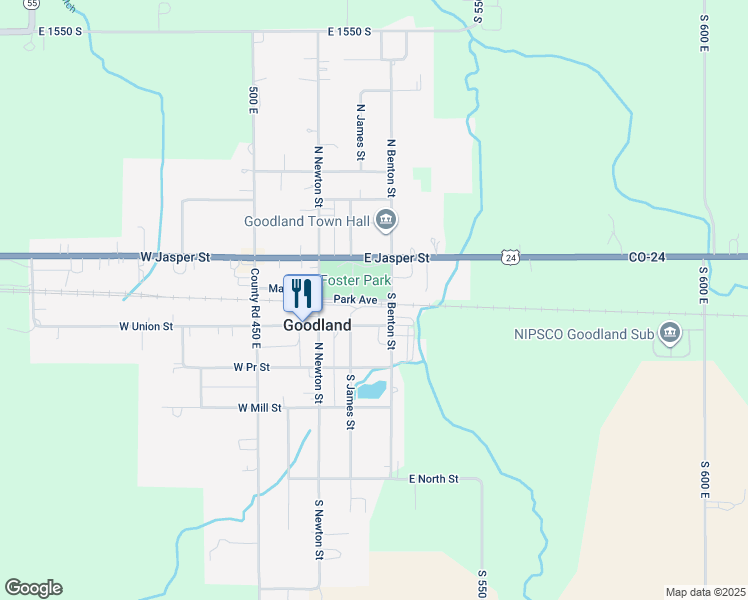 map of restaurants, bars, coffee shops, grocery stores, and more near Park Avenue in Goodland