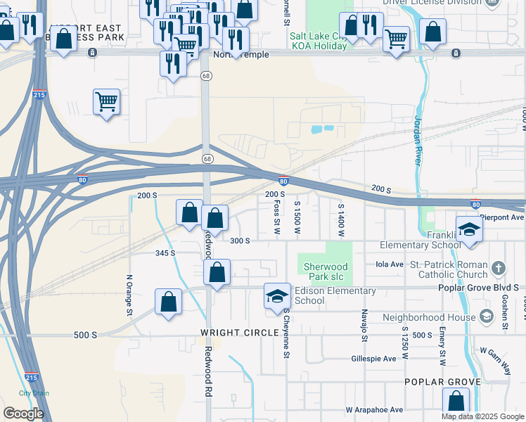 map of restaurants, bars, coffee shops, grocery stores, and more near 238 Montgomery Street West in Salt Lake City