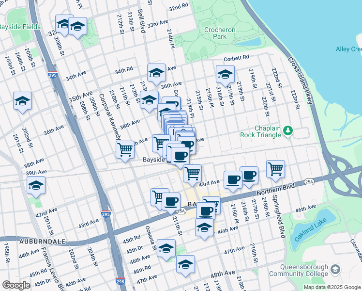 map of restaurants, bars, coffee shops, grocery stores, and more near in Queens