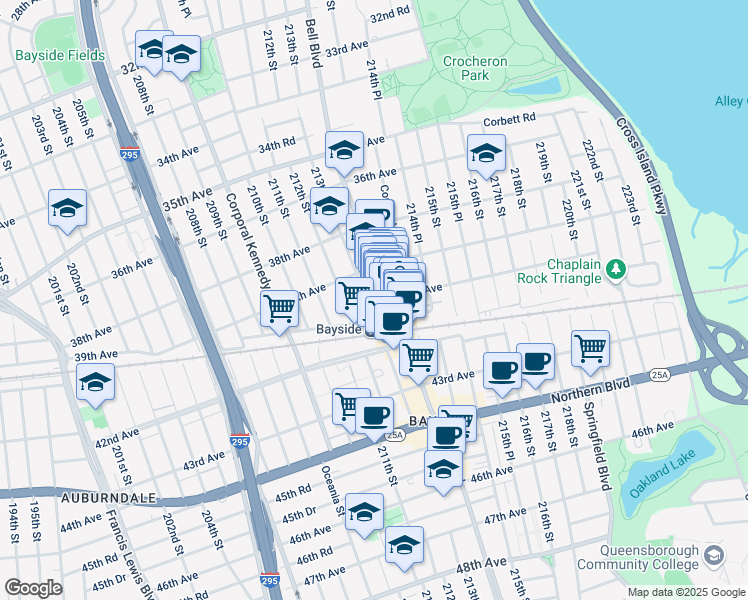 map of restaurants, bars, coffee shops, grocery stores, and more near in Queens