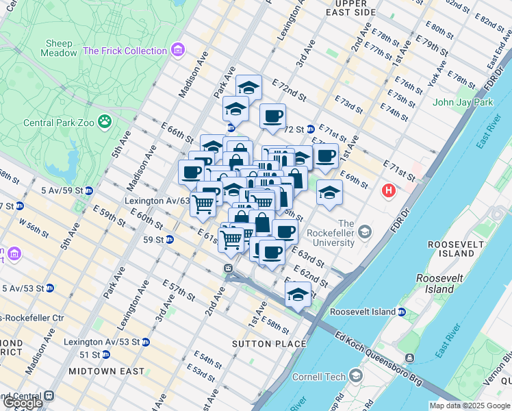 map of restaurants, bars, coffee shops, grocery stores, and more near in New York