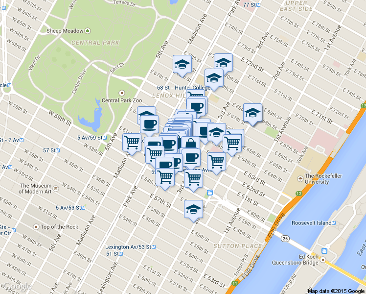 map of restaurants, bars, coffee shops, grocery stores, and more near in New York