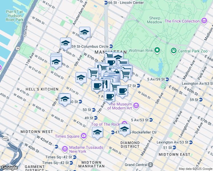 map of restaurants, bars, coffee shops, grocery stores, and more near in New York