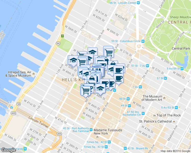 map of restaurants, bars, coffee shops, grocery stores, and more near in New York