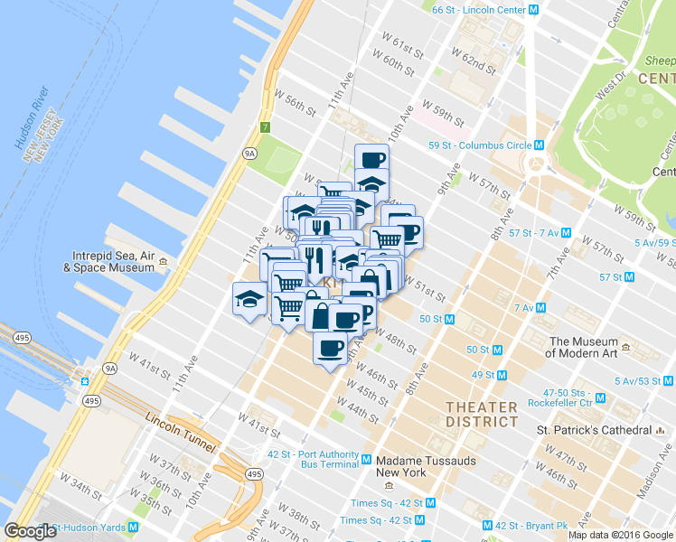 map of restaurants, bars, coffee shops, grocery stores, and more near in New York