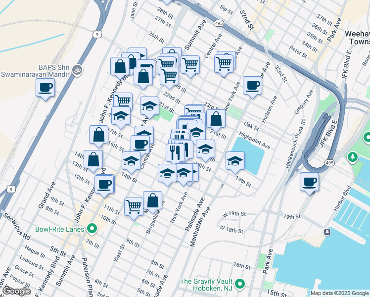 map of restaurants, bars, coffee shops, grocery stores, and more near 510 18th Street in Union City