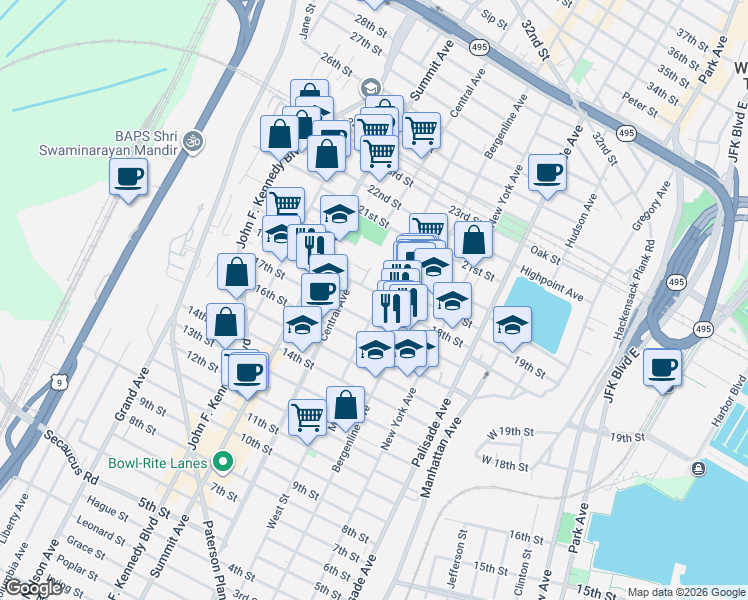 map of restaurants, bars, coffee shops, grocery stores, and more near 612 17th Street in Union City