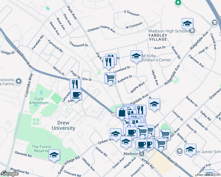 map of restaurants, bars, coffee shops, grocery stores, and more near 66 Park Avenue in Madison