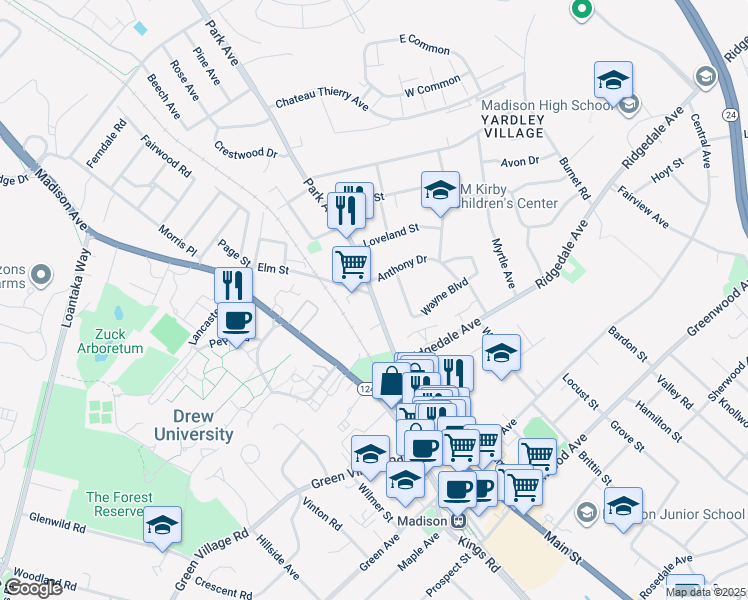 map of restaurants, bars, coffee shops, grocery stores, and more near 66 Park Avenue in Madison