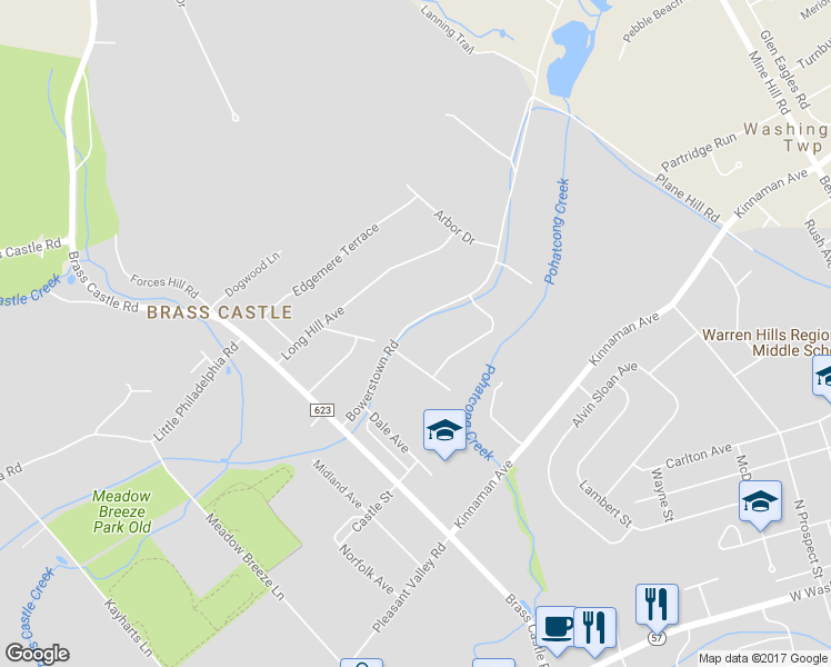 map of restaurants, bars, coffee shops, grocery stores, and more near 30 Bowerstown Road in Washington