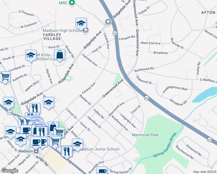 map of restaurants, bars, coffee shops, grocery stores, and more near 128 Greenwood Avenue in Madison