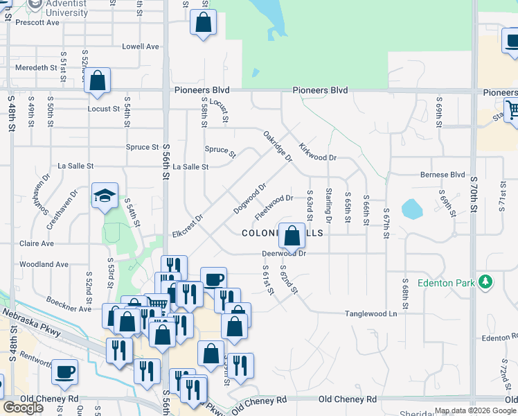 map of restaurants, bars, coffee shops, grocery stores, and more near 6024 Fleetwood Drive in Lincoln