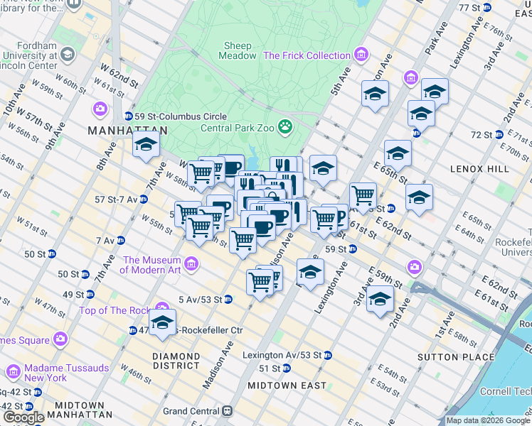map of restaurants, bars, coffee shops, grocery stores, and more near in New York