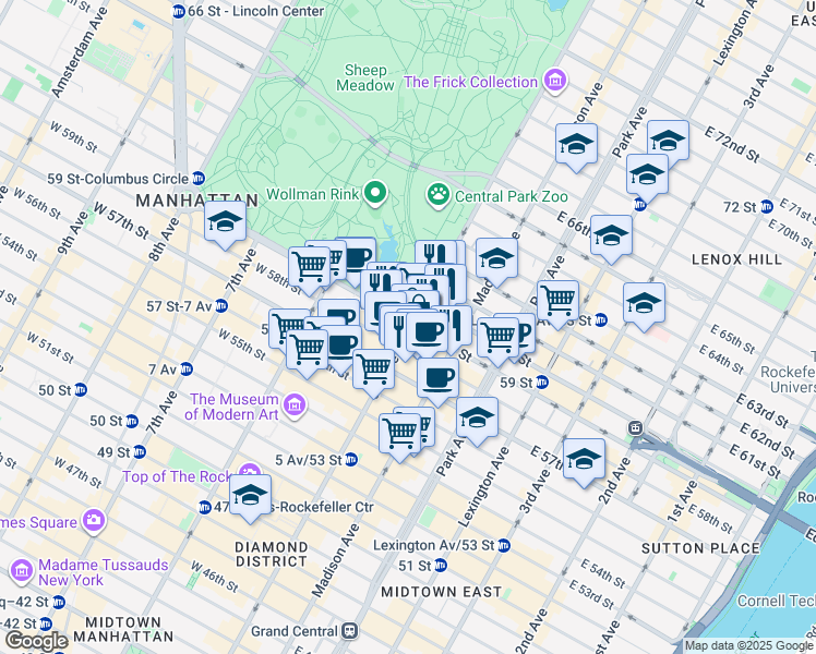 map of restaurants, bars, coffee shops, grocery stores, and more near in New York