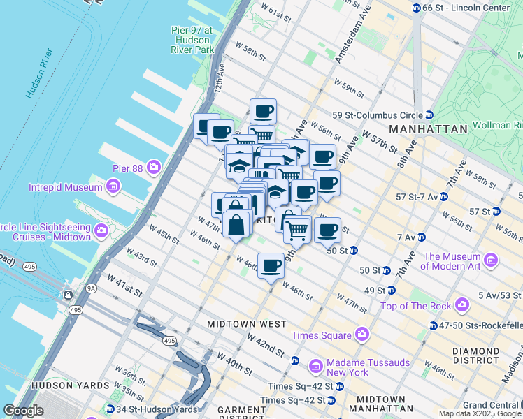 map of restaurants, bars, coffee shops, grocery stores, and more near in New York