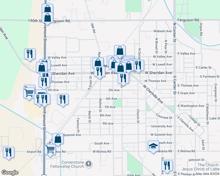 map of restaurants, bars, coffee shops, grocery stores, and more near 832-898 5th Avenue in Shenandoah