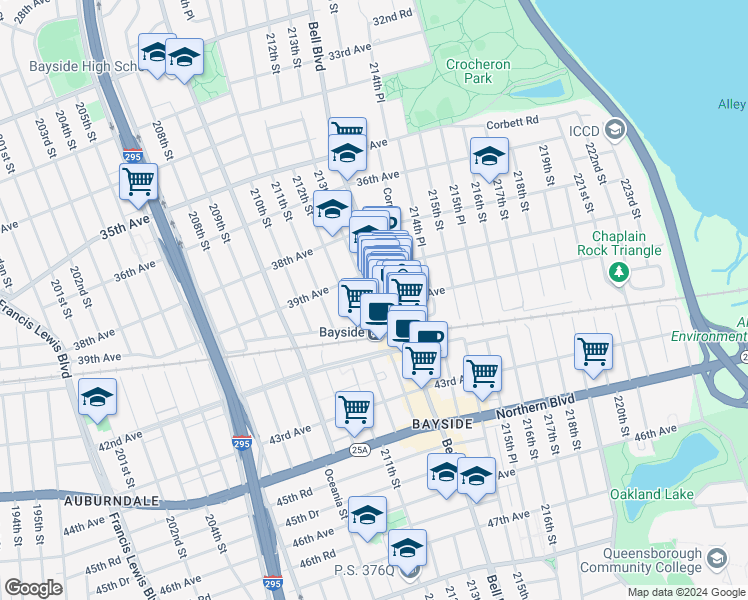 map of restaurants, bars, coffee shops, grocery stores, and more near in Queens